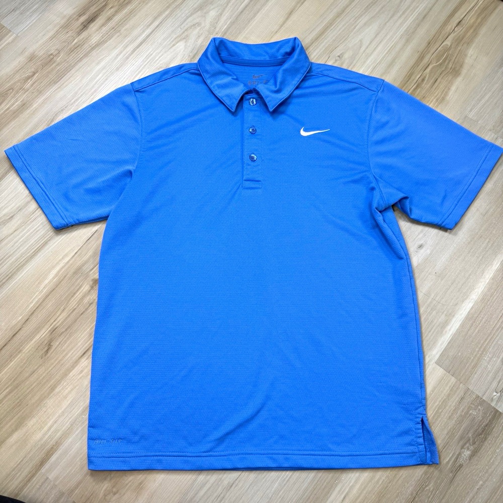 Nike Golf Shirt Mens L Blue Dri-FIT Short Sleeve Polo Embroidered Performance